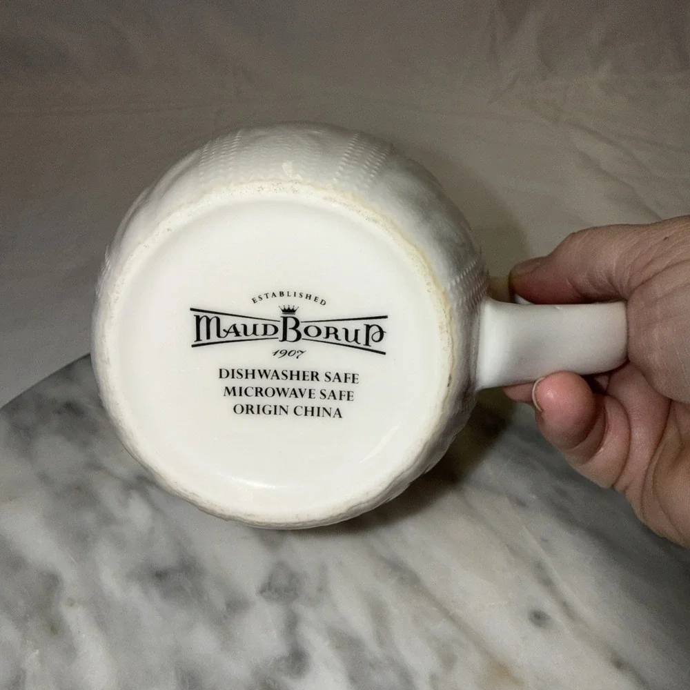 Maud Borup Mug Cup, Cable Knit Sweater Design, Cream Color, 16 Oz